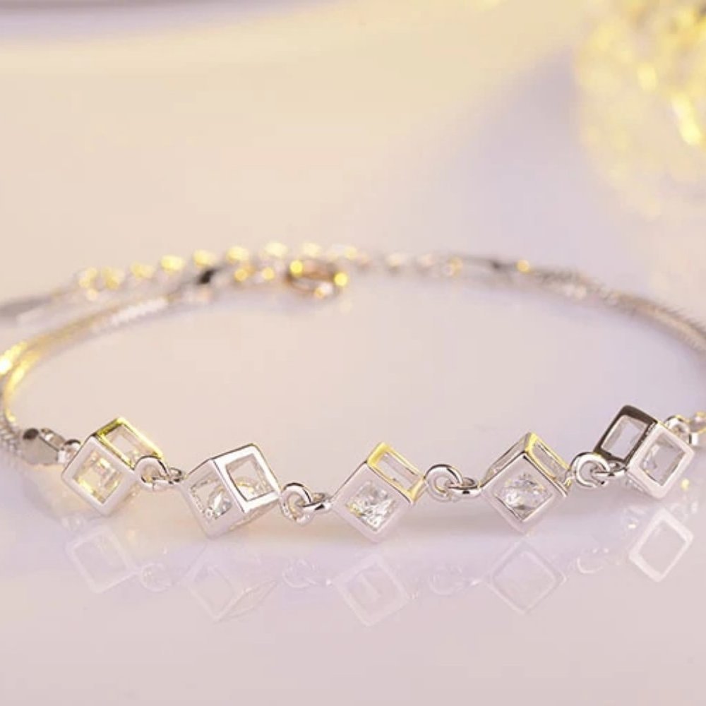 *NEW [Set of 3] 925 Sterling Silver Diamond Cube E - Picture 10 of 13